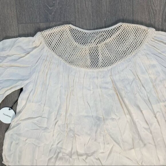 Tularosa Revolve Huxley Top Cream Tassels ties Gauze Crochet Flutter Sleeve - Picture 14 of 15